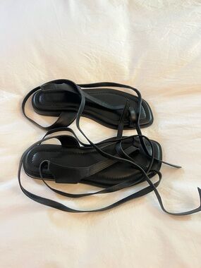 Black Lace-Up Women's Sandals with Wrap Straps